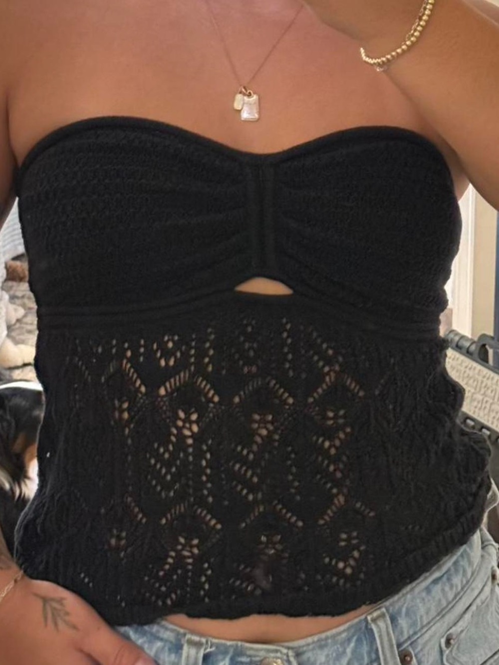 American Eagle black crochet tube top
